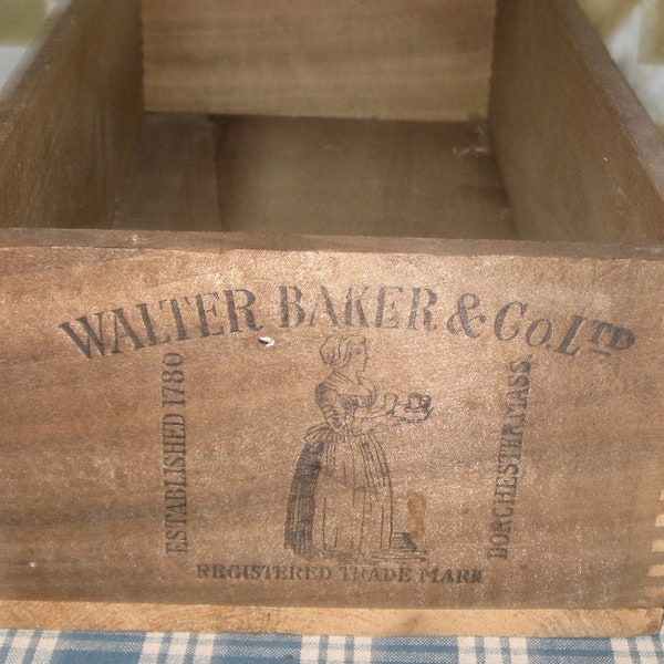 Antique Wooden Box Walter Baker Premium No 1 Chocolate  Paris Exposition 1900 Advertising Box Wood Storage Farm Primitive Dorchester Mass