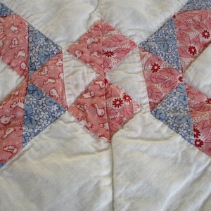Vintage Quilt Patchwork Quilt Piece Repurpose Pink Blue Patchwork Quilt