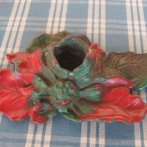 Cast Iron Candle Holder Christmas Red Green Holly Leaf Christmas Farmhouse Decor