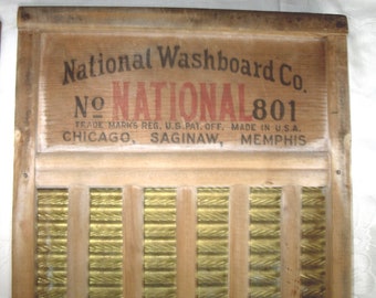 Antique Vintage  Brass King No. 801 National Washboard Co. Wood Washboard Primitive