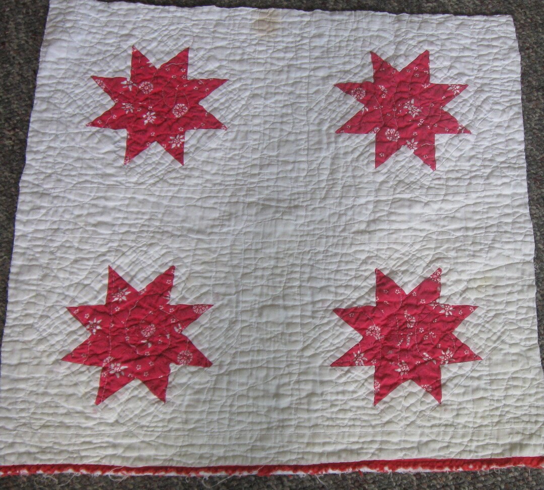 Vintage Antique Red Star Quilt Piece Repurpose Primitive Etsy