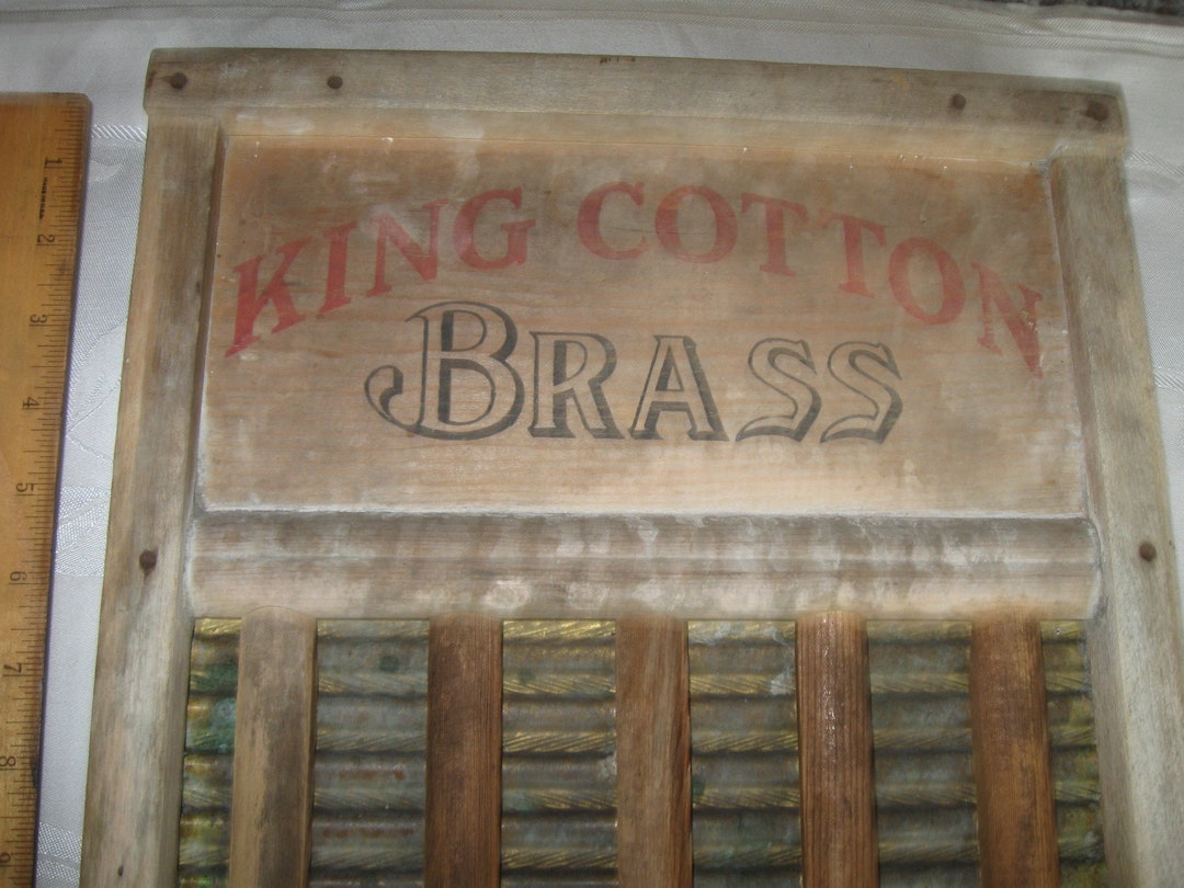 Antique Vintage Washboard King Cotton Brass Washboard Wood Etsy