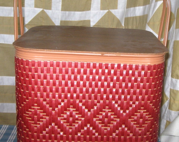 Vintage Red Picnic Basket Swing Handle Decorative Storage Large Red