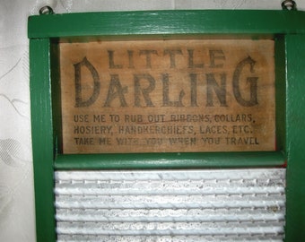 Antique Washboard Wooden Metal Wash Scrub Board Little Darling National Washboard Co. Primitive