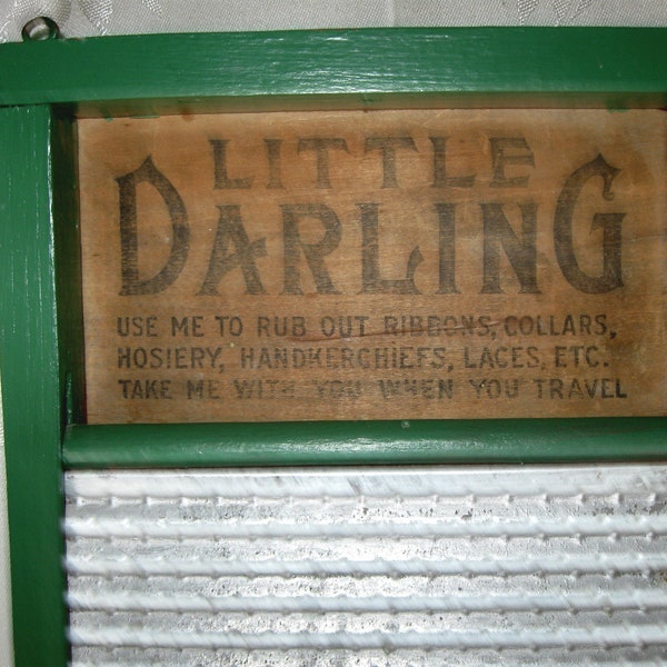 Antique Washboard Wooden Metal Wash Scrub Board Little Darling National Washboard Co. Primitive