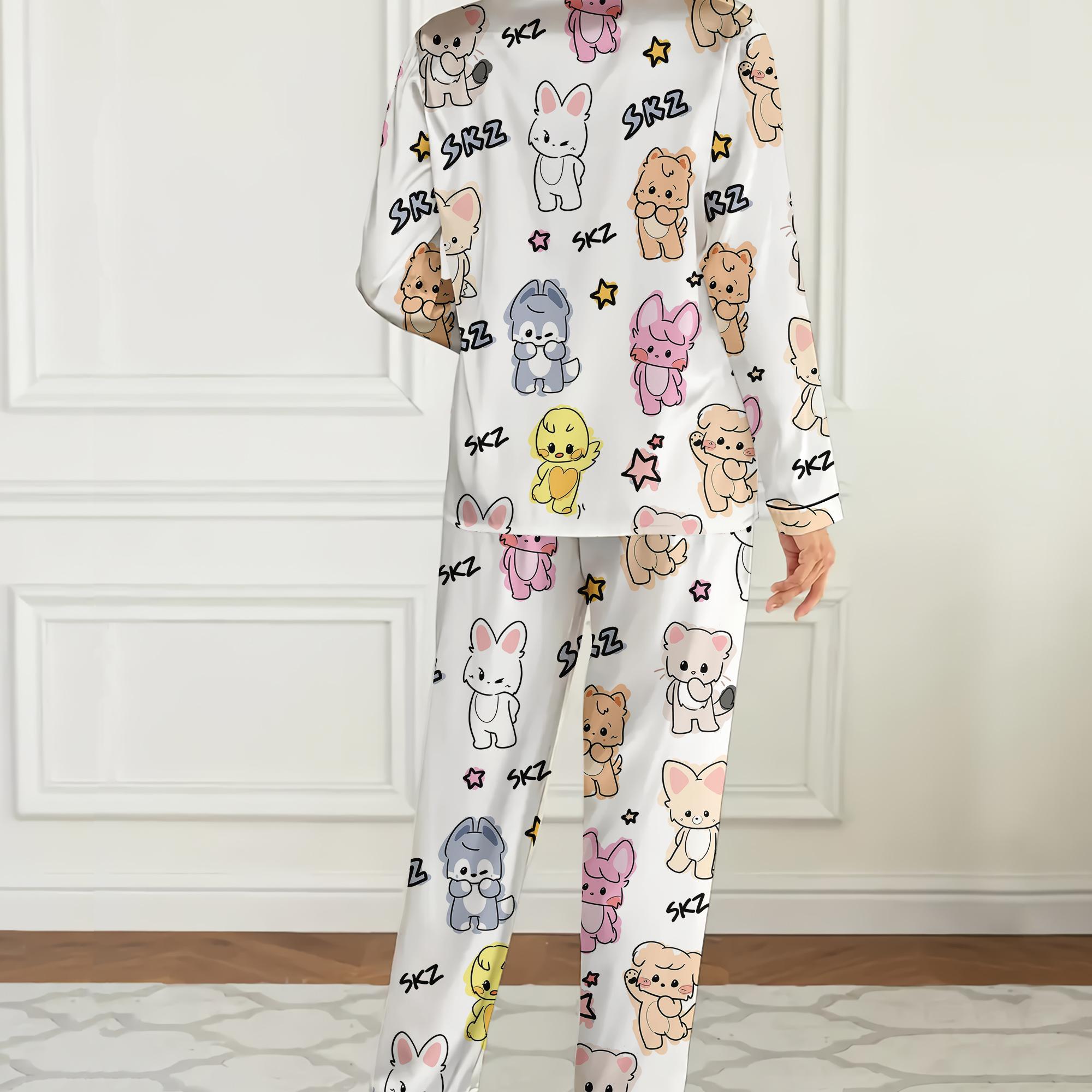 Kawaii Skzoo Satin Pajama Set, Stray Kids Kpop Sleepwear PSN1362