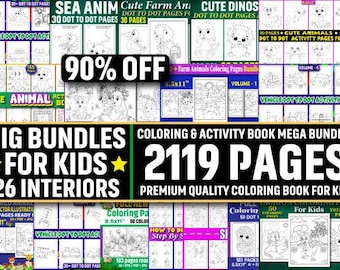 2119 Pages Kids Coloring & Activity Book Mega Bundle | 26 KDP Interiors | Dot to Dot, Mazes Fun Pages