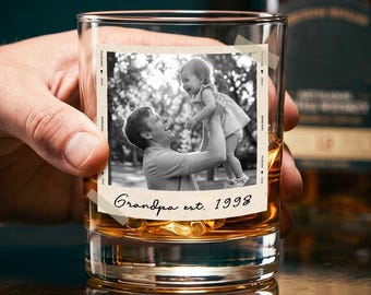 Opa cadeau aangepaste foto whiskyglas, portretfoto opa glas van kleinkinderen, opa Est Rocks Glass, verjaardag Vaderdag