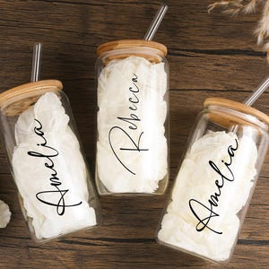 Customized Glass Tumbler,Bridesmaid Gift,16oz Custom Glass with Lid&Straw,Glass Cup Wood Lid,Bridesmaid Proposal,Glass Cup with Straw26