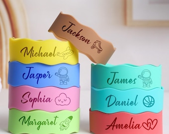 Personalized Silicone Bottle Bands,Custom Name Labels for Kids,Water Bottle Label,School Label,Daycare Label,Baby Bottle Label,Engraved Band