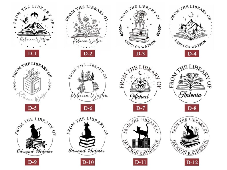 Library Stamp Design Custom Book Embosser, Personalized “from the Library Of” Library Seal ...