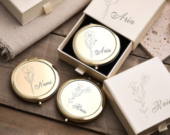 Espejo de maquillaje de bolsillo personalizado, espejo grabado para damas de honor, espejo de maquillaje, espejo compacto, regalo para despedida de soltera, regalo para dama de honor