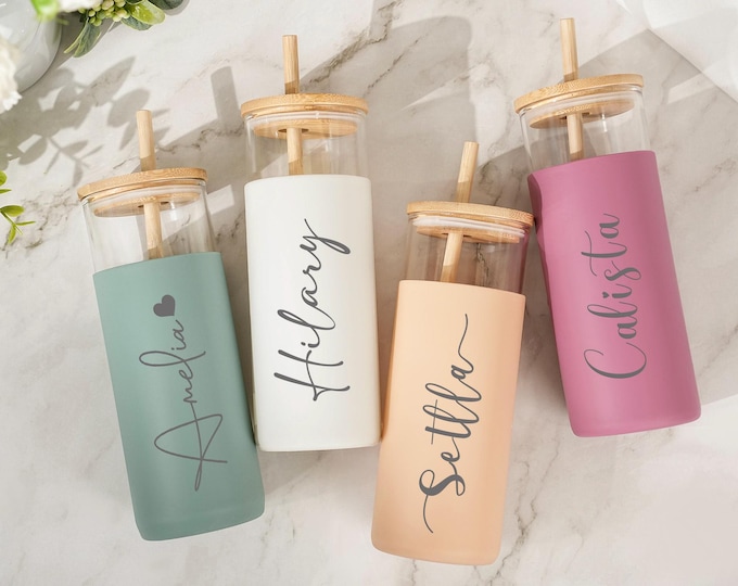 Engraved Name Tumbler with Silicone Sleeve,Tumbler with Straw,Iced Coffee Cup,Wedding Party,Bridesmaid Proposal,Bridesmaid Gift to Her 23