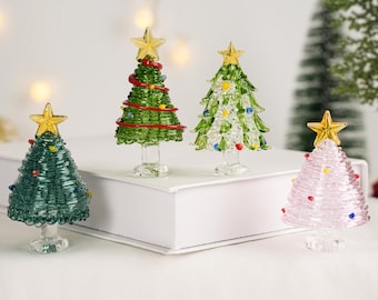 Handgemachter Glas-Weihnachtsbaum, beleuchtete Glas-Weihnachtsbäume, Weihnachtsschmuck Glasfiguren, einzigartiger Feiertags-Dekor