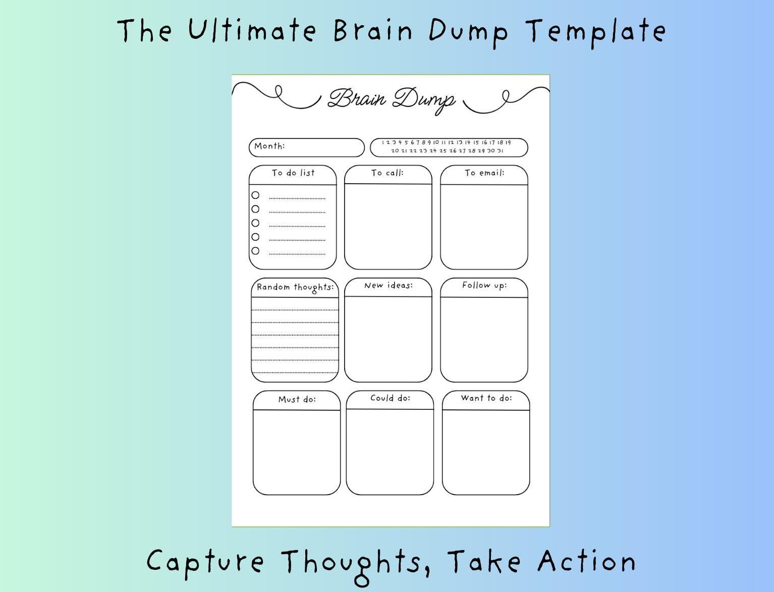 Brain Dump Template | Printable & Digital Planner | To-do List, Notes ...