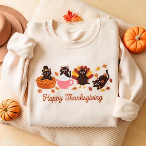 Embroidered Happy Thanksgiving Sweatshirt, Pumpkin Season Shirt, Thanksgiving Fall Sweatshirt, Cute Turkey Shirt, Thanksgiving Gifts