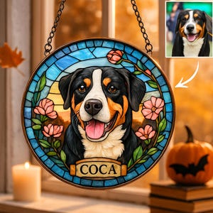 Custom Pet Portrait Stained Glass Suncatcher, Stained Glass Dog Memorial, Custom Dog Portrait from Photo, Pet Memorial Gift, Window hangings