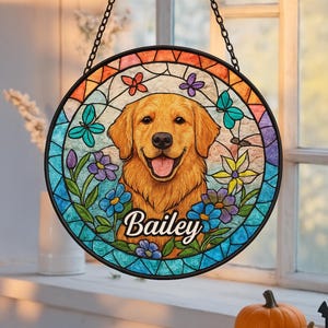 Pet Memorial Stained Glass Photo Suncatcher, Custom Dog Portrait Stained Glass Suncatcher,  Dog Memorial Gift, Dog Loss, Pet Loss Gift