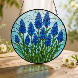 Texas Bluebonnet Stained Glass Suncatcher, Window Hanging, Texas State Flower, Wildflowers Sun Catcher, Gift For Mom Grandma, Birthday Gift