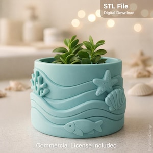 Planter 3D Print STL File - Ocean Plant Pot, Sea Inspired Bathroom Decor (Commercial Use)