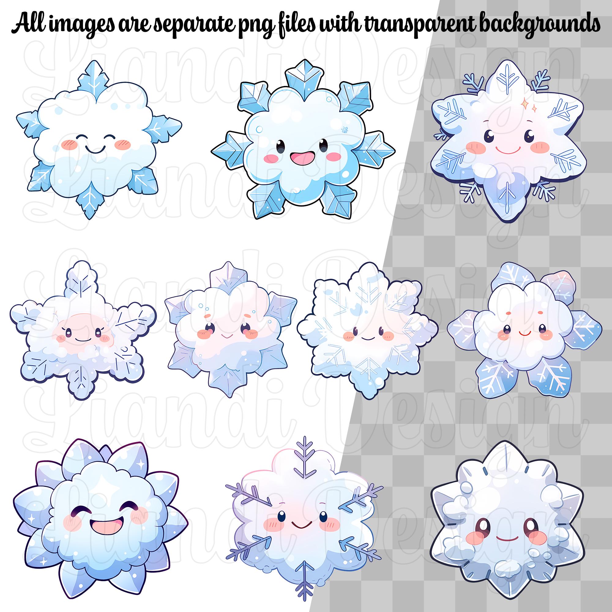 かわいい雪の結晶のクリップアート - DIYプロジェクトのための20のキュートで氷のような冬のグラフィック、商用利用可能な透明なPNG, image size:2000x2000