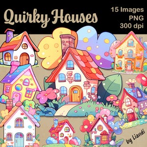 Eigenzinnige huizen clipart-15 kleurrijke en leuke home-graphics voor doe-projecten, transparante png voor commercieel gebruik