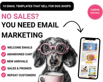 Plantillas de correo electrónico para tiendas de perros en Canva / Bienvenida, Carrito abandonado, Promociones (Descarga digital)