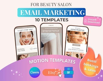 Plantillas de correo electrónico para salones de belleza / Boletín informativo con GIF animados, editables en Canva (descarga instantánea)