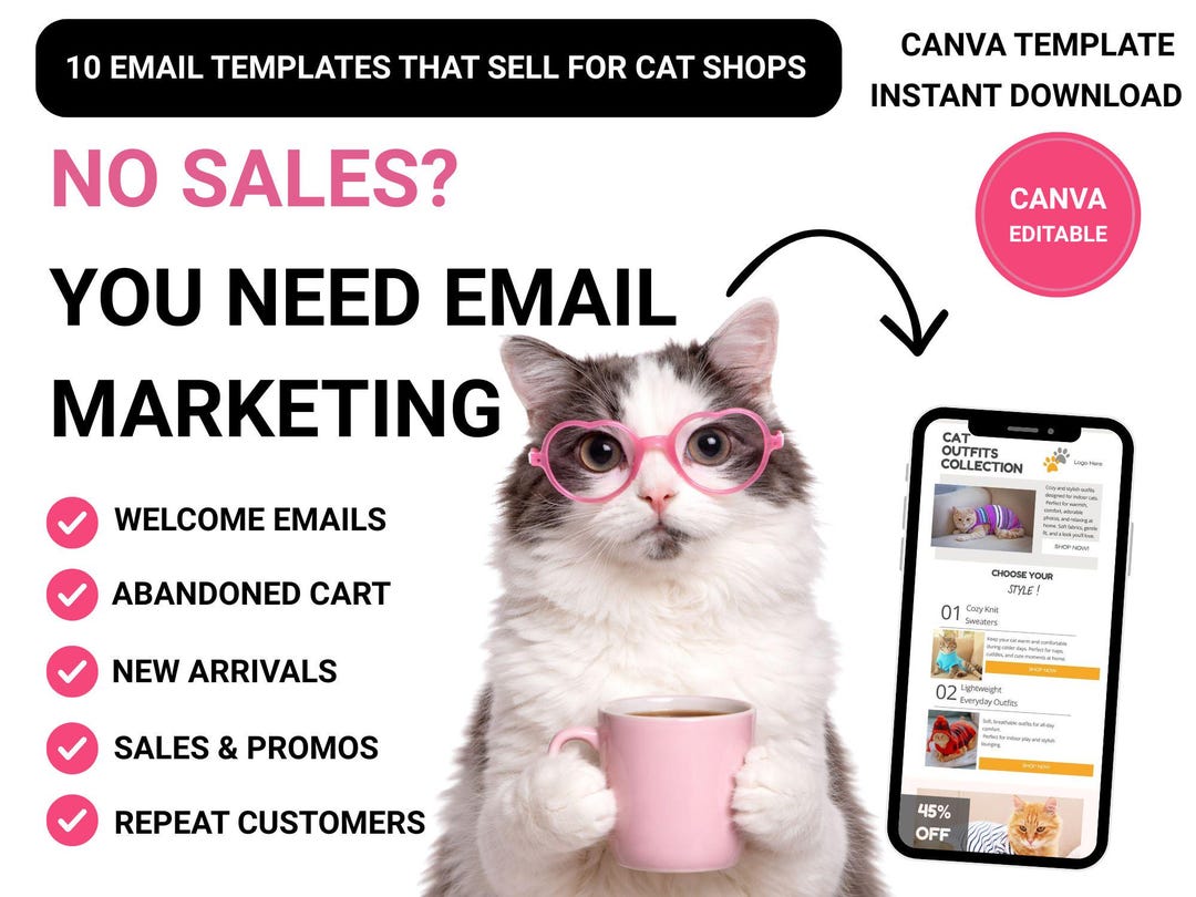 Cat Email Marketing Templates | Canva Bundle for Pet Shops (instant ...