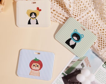 Schattig kitten met capuchon ID-badgehouder, badgehouder, ID-houder, sleutelkoordaccessoire, cadeau leraar, kaartbeschermer, badgehouder verpleegkundige/dokter/student