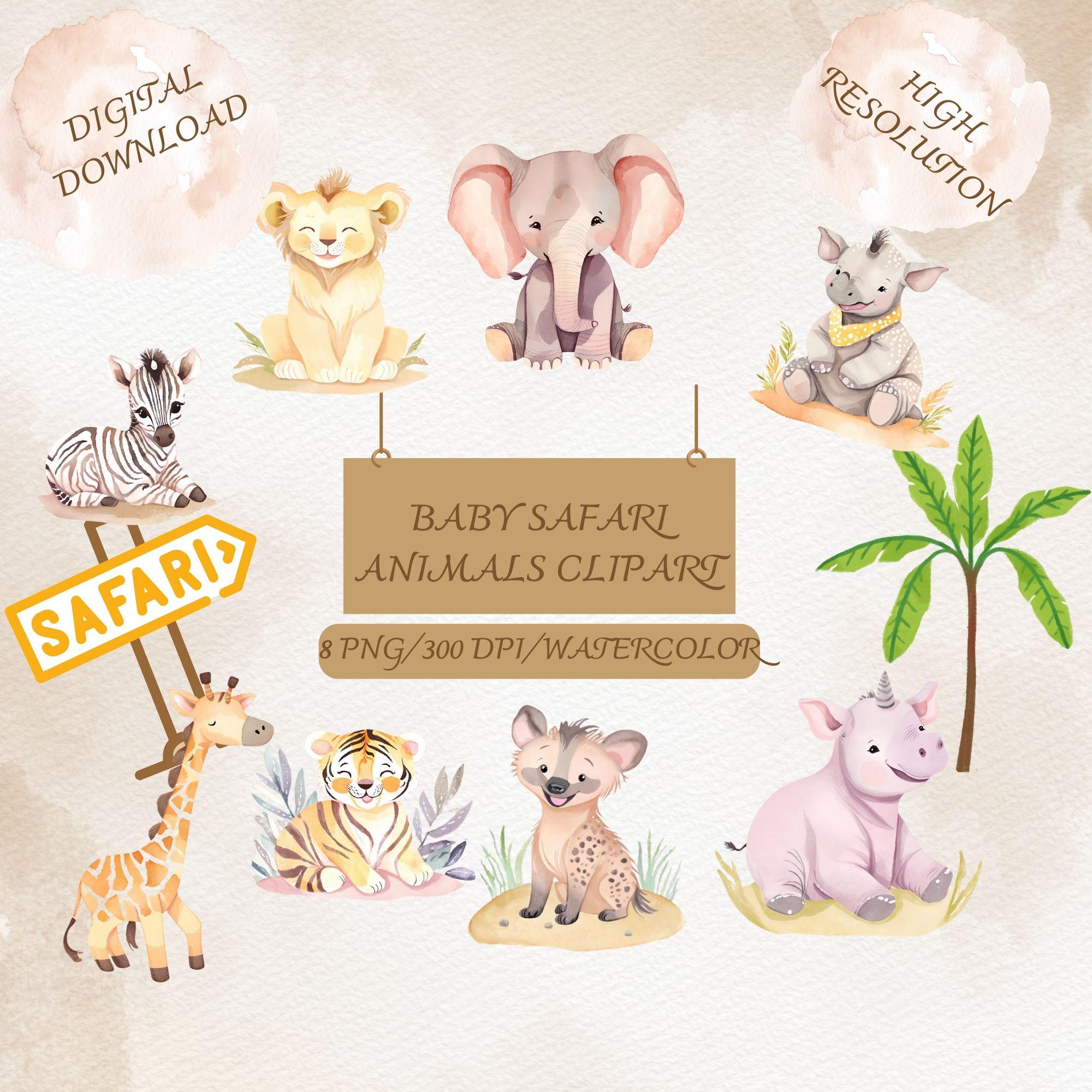 Watercolor Safari Animal Clipart, Cute Jungle Animals PNG, Baby Lion ...