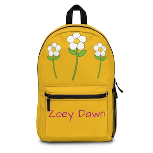 Floral Personalized Backpack, Custom Name Bag, Kids School Backpack, Flower Print Pack, Cute Yellow Rucksack, back to school