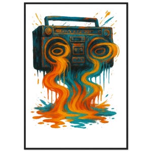 Melting Boombox Framed Poster - Retro Music Wall Art for DJs & 80s Hip Hop Fans - Bold Graffiti Print