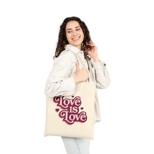 Love is Love Baumwollsegeltuch-Einkaufstasche, umweltfreundliche Einkaufstasche, Blumenmuster, Geschenk für jeden Anlass