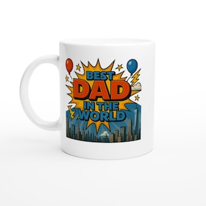 Superhero  Best Dad in the World Mug | Comic Style | Fun Father&#39;s Day Gift | Ceramic