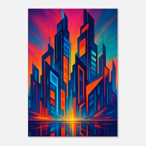 Futuristic Cityscape Canvas Wall Art (Ships from UK), Neon Skyline Print,  Modern Abstract Painting, Sci-Fi Home Art for Gamers & Creatives