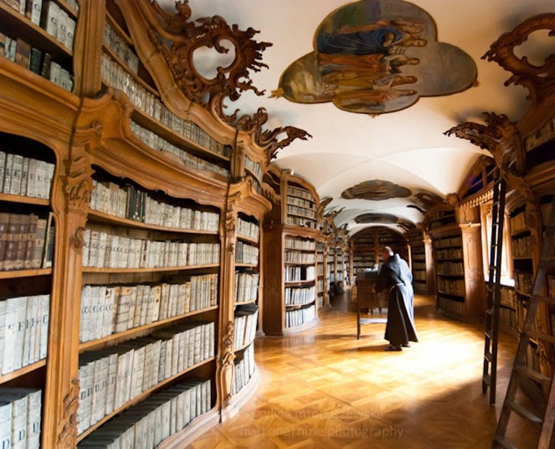 Monastic 01 Prague Photography Travel Photography Beautiful Library Vintage Books Cinematic Wall Art History in Books image 1