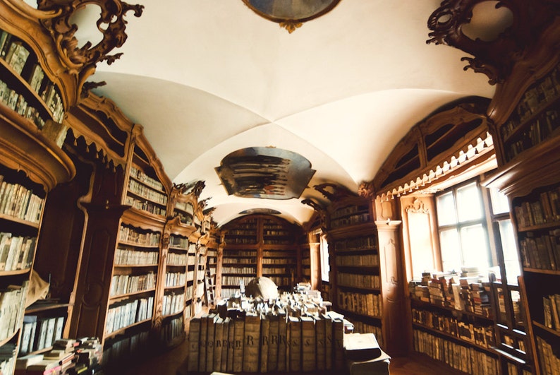 Monastic 03 Prague Photography Travel Photography Beautiful Library Vintage Books Cinematic Wall Art History in Books image 1