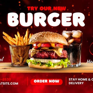 Benutzerdefinierte animierte Burger Menüleiste | Bearbeitbares TV-Menü in Canva | Foodtruck Digitale Menü | Niedriger Preis und persönlicher Service