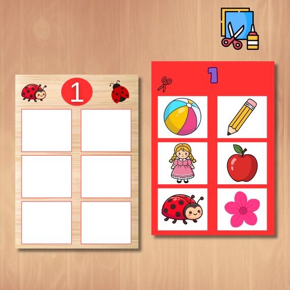 Counting and Matching Cut Paste Worksheets- Kindergarten Printable Set