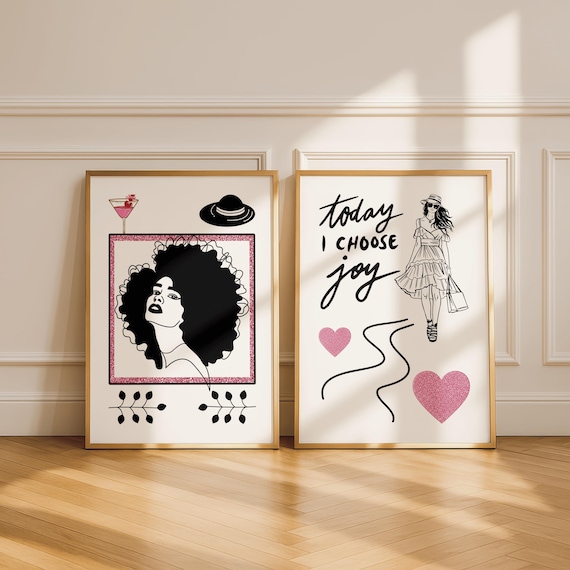 Girly Pink Glitter motivational Prints -20 feminine Wall Art Set