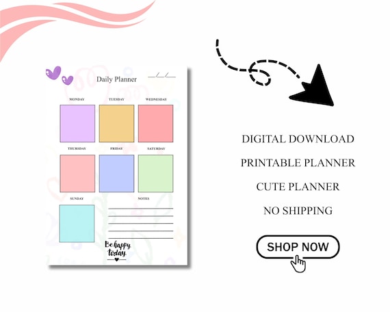 Colorful Weekly Planner: A4 Daily Schedule, Notes Section (Digital Download)