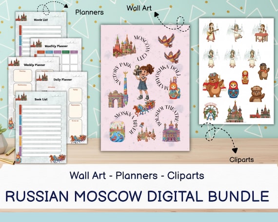 Moscow Russia Digital Bundle, SVG Cliparts Bundle, Printable Planner, Wall Art