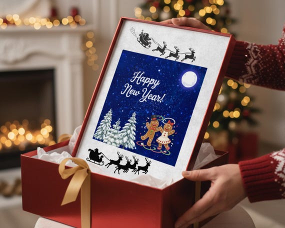 Santa Sleigh Starry Night Wall Art Digital