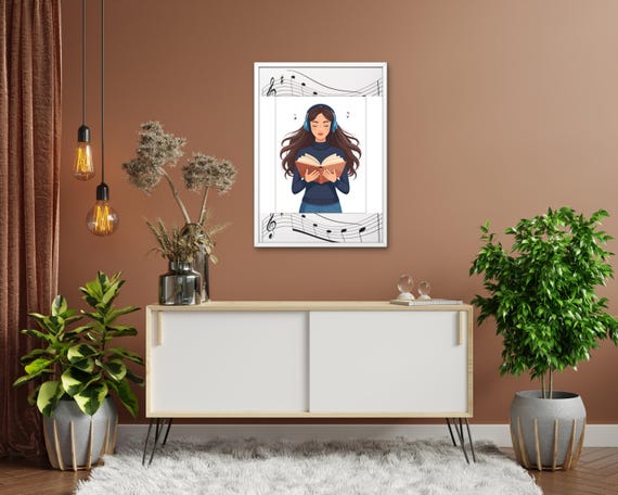 Woman Reading Music Art Print: Book Lover Gift (Digital Download)