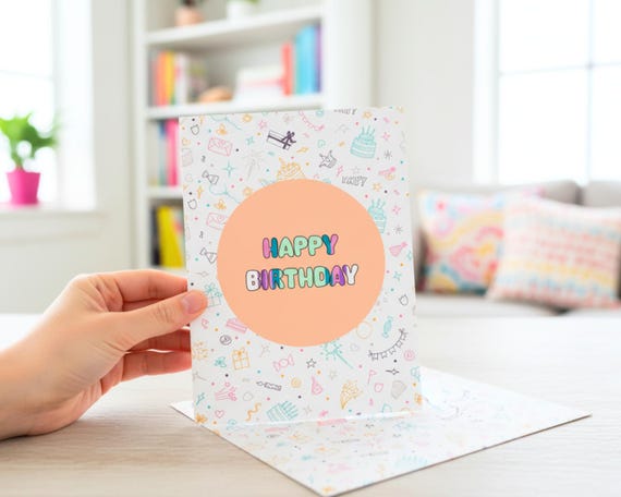 Happy Birthday Card Printable, Folded 5x7, A7 Envelope, Instant Download