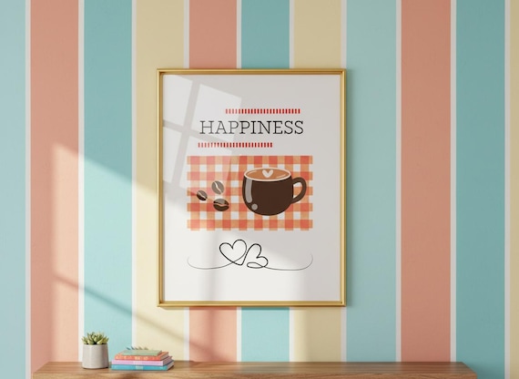 Happiness Coffee Art Printable PNG - Transparent Digital Download