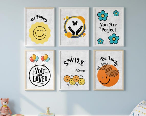 Kids Positive Affirmations Wall Art Set of 6, Printable Nursery Posters, Digital Download