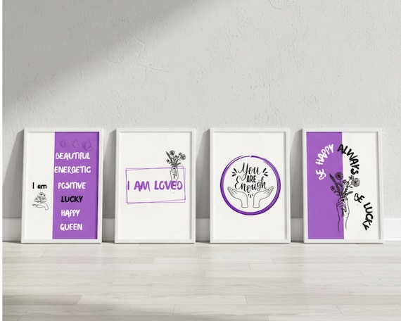 Purple Positive Affirmations Wall Art Set of 4 - Digital Download Printable