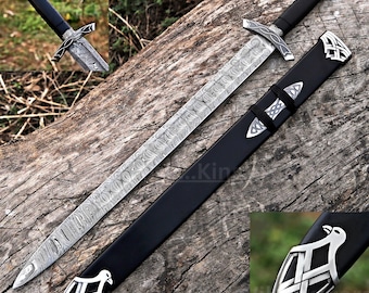 Hand Forged Damascus Steel Medieval Sword Viking Sword Fantasy Cosplay Wall Decor Nordic Art